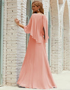 Bridesmaid Dress Women Long Sleeve V-Neck Chiffon Formal Wedding Party Dress 28018