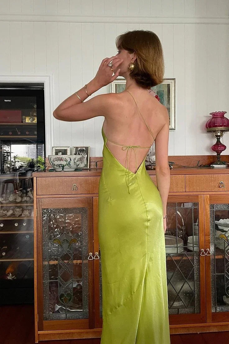 Vestido de Festa Longo Elegante Verde, Modelo Tubinho, Um Ombro, Com Fenda, Costas Descobertas, Vestido de Noite Y8550