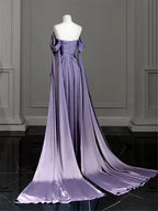 Vestido longo modesto de cetim roxo para baile Vestido de noite roxo Y2589