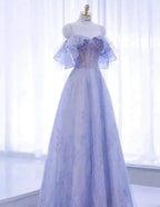 Vestido de Baile de Tule Brilhante com Lantejoulas, Corte em A, Estilo Fada, Modelo Y7793