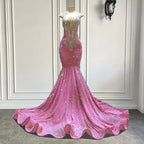 Robes de bal roses étincelantes, robe de soirée sirène rose à paillettes séduisante Y477