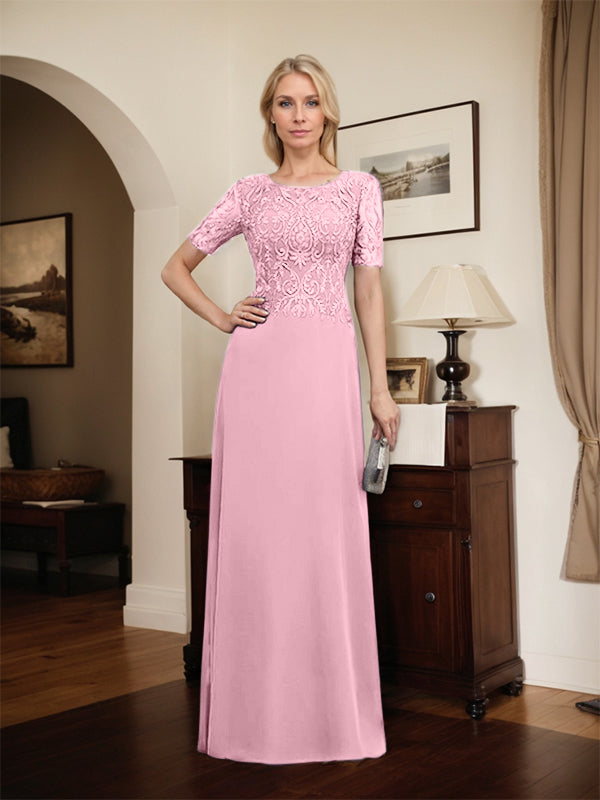 A-line Scoop Floor-Length Lace Chiffon Mother of the Bride Dress With Sequins
