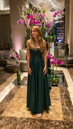 A-line Square Neckline Green Evening Dress Modest Formal Gown Y692