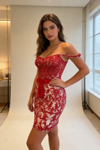 Women's Off Shoulder Blue Lace Corset Mini Dress, Sparkly Bodycon Cocktail Party Dress with Bow Belt by tangjianjun