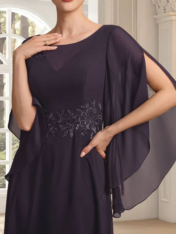 A-line Scoop Illusion Ankle-Length Lace Chiffon Mother of the Bride Dress With Sequins