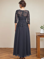 A-line Scoop Illusion Ankle-Length Chiffon Lace Mother of the Bride Dress With Rhinestone Beading