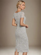Sheath/Column Scoop Knee-Length Chiffon Lace Mother of the Bride Dress With Beading
