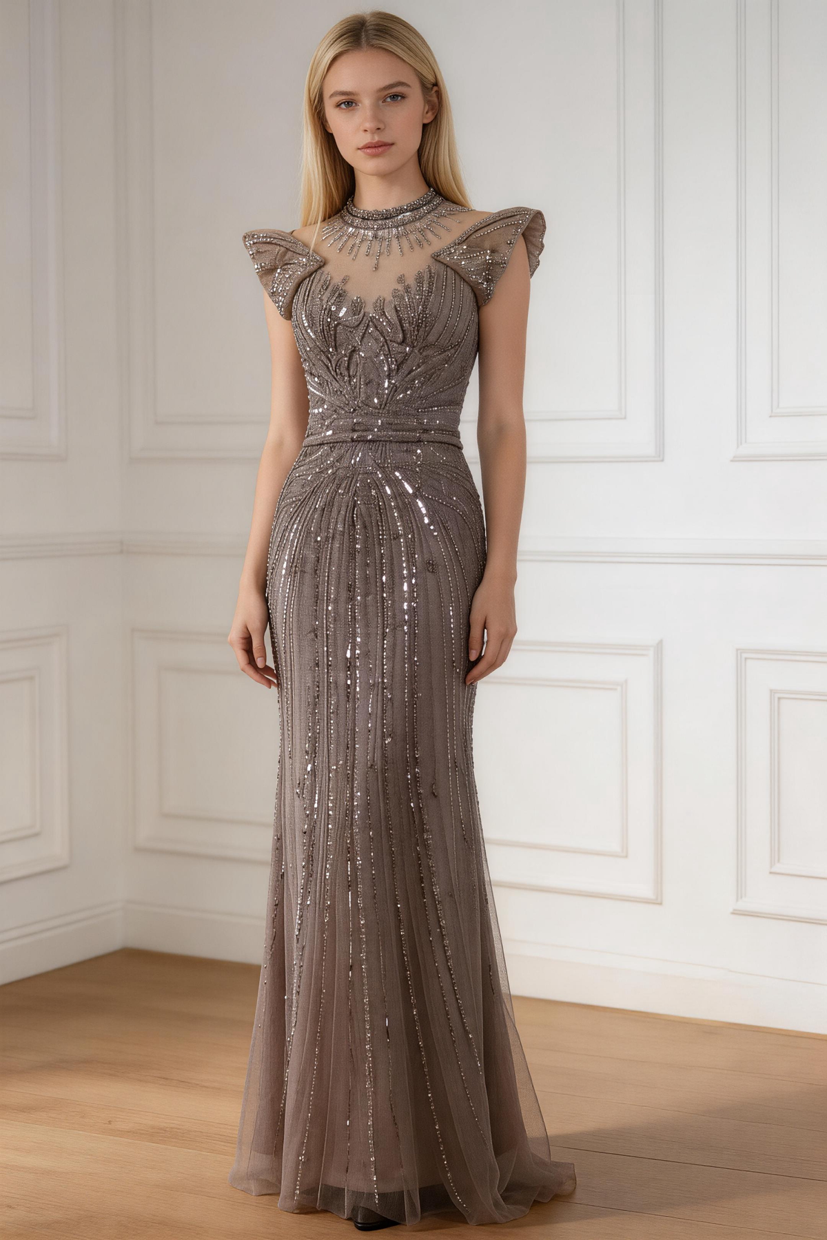 Luxury Caramel Mermaid Beaded Evening Dress LA73082