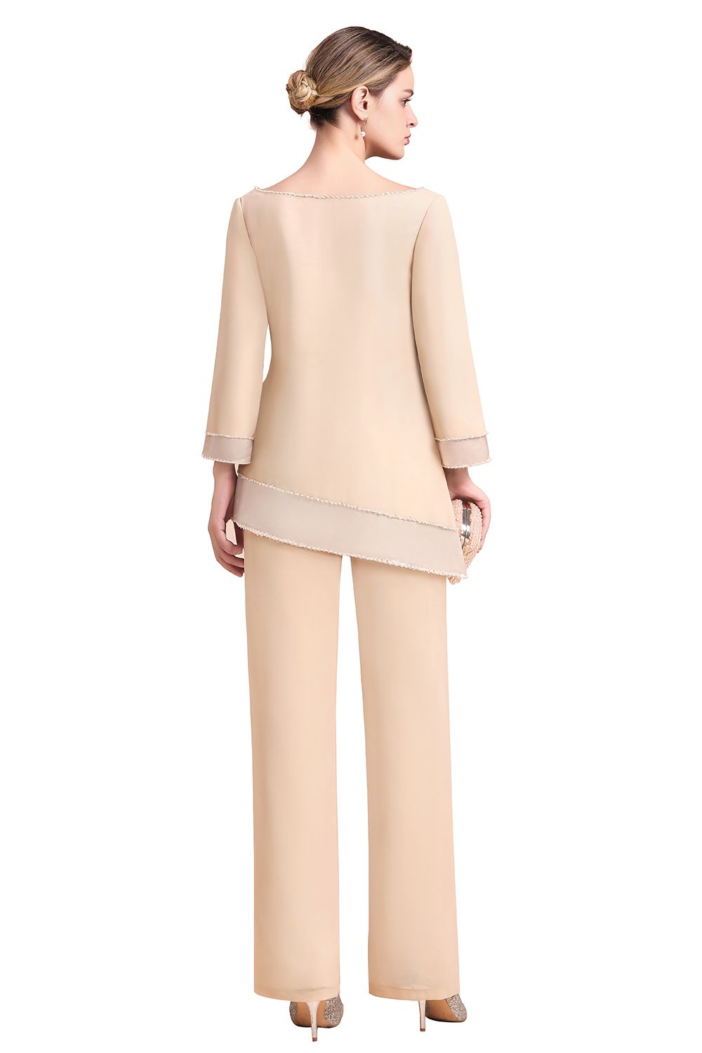 BMbridal Chic Round-Neck Champagne Chiffon Mother of Bride Jumpsuit Online