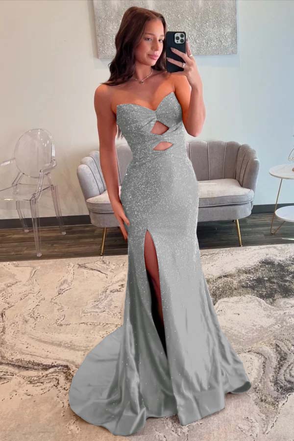 Strapless Mermaid Prom Dress With Sequins And Split Long Gown