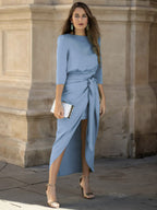 Abito da Sera di Satin di Alta Qualità Abito Elegante per Donna Abito con Allacciatura