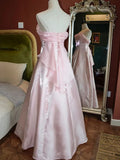 Vestido de Festa Rosa com Alças Finas de Cetim Cintilante, Modelo Fada, Corte em A, Vestido de Princesa, Vestido de Noite Y7555