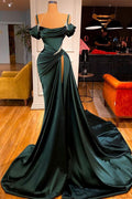 BMbridal Dark Green Off The Shoulder Mermaid Prom Dress With Side Slit
