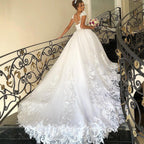 Glamorous Princess Long Cap Sleeves Wedding Dress With Tulle Lace
