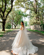 Elegant Tulle Off The Shoulder A Line Long Wedding Dress With Chapel Train