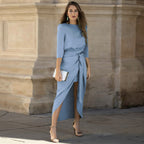 Abito da Sera di Satin di Alta Qualità Abito Elegante per Donna Abito con Allacciatura