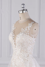 BMbridal Jewel Tulle Lace Mermaid Wedding Dress With Appliques Sleeveless