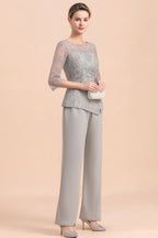 BMbridal Elegant 3/4 Sleeves Lace Chiffon Affordable Mother of Bride Jumpsuit Online