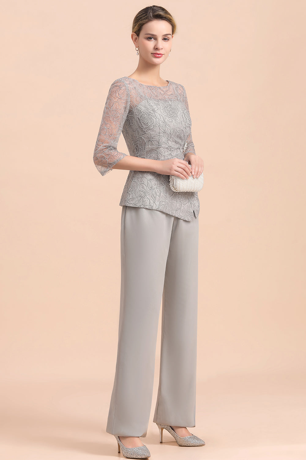 BMbridal Elegant 3/4 Sleeves Lace Chiffon Affordable Mother of Bride Jumpsuit Online