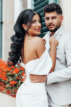 Charmeuse Off The Shoulder Wedding Dress With Split Silhouette