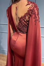 Robe de bal à manches longues avec perles, appliques sirène et volants