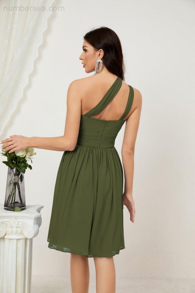 Women Chiffon Short One Shoulder Bridesmaid Dress Formal Dresses for Party Homecoming  2804