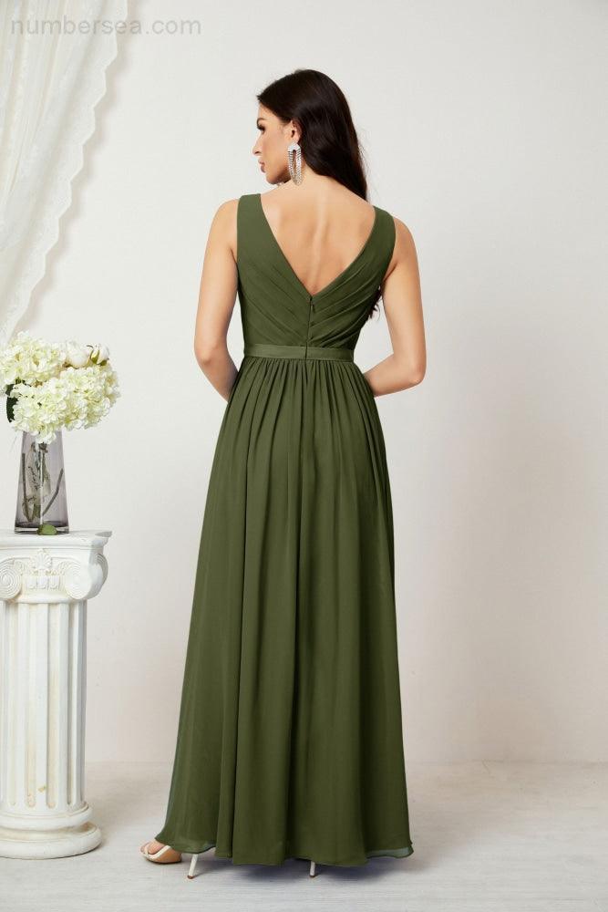 Abiti lunghi da damigella in chiffon da donna, linea a, senza maniche, abito formale da ballo per serata, abiti per festa di ritorno a casa 2808
