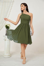 Women Chiffon Short One Shoulder Bridesmaid Dress Formal Dresses for Party Homecoming  2804