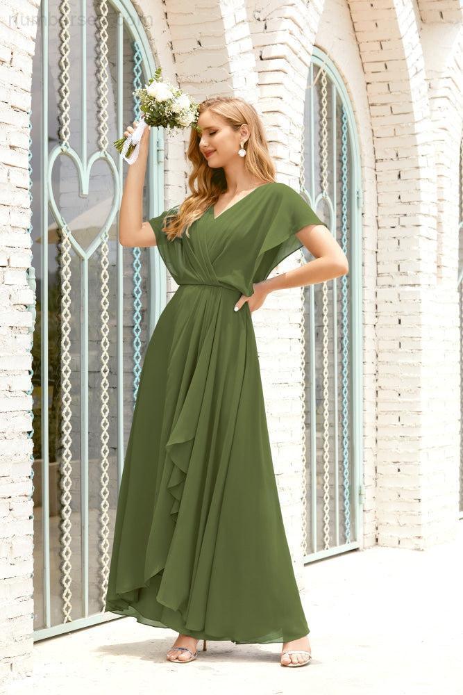Mother of The Bride Dresses Plus Size V-Neck Floor Length Formal Prom Dress for Wedding Guest 28020