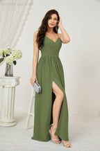 Neck Bridesmaid Dresses Chiffon Long Spaghetti A-line Formal Prom Gown for Wedding Party Evening 2801
