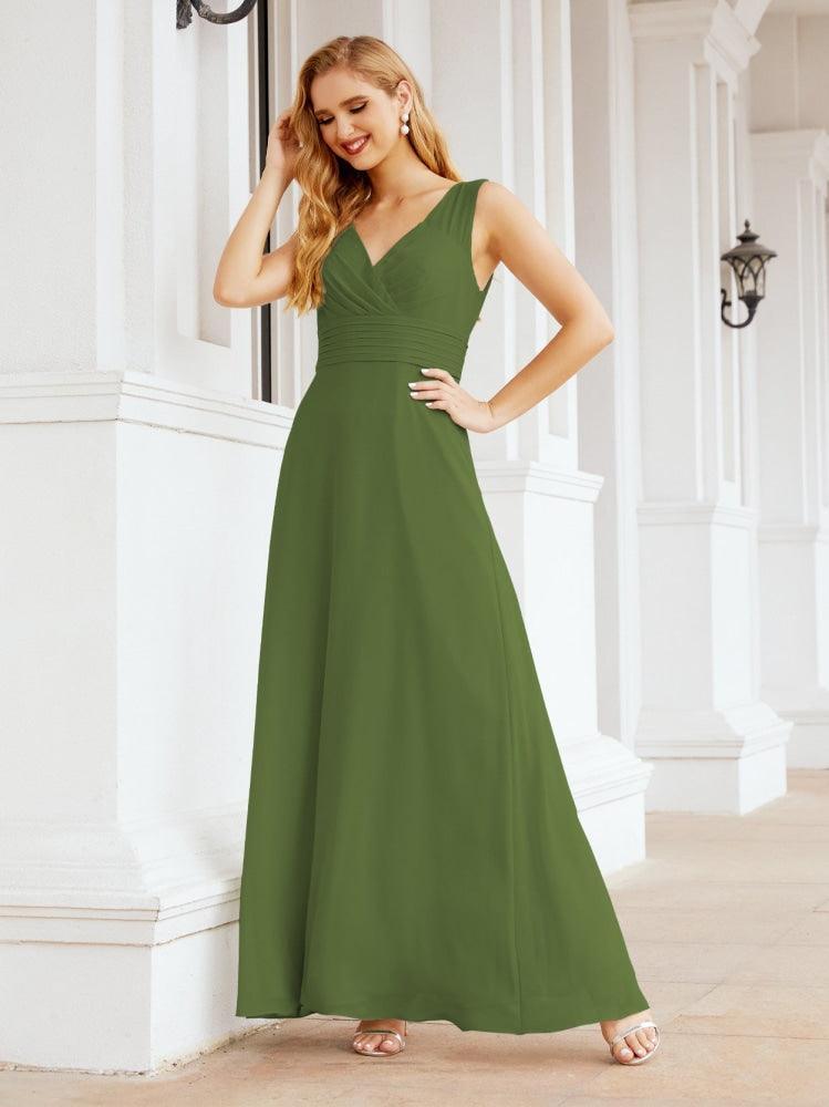 Formelles Ballkleid Elegantes ärmelloses Brautjungfernkleid mit V-Ausschnitt für Hochzeitsfeier 28037