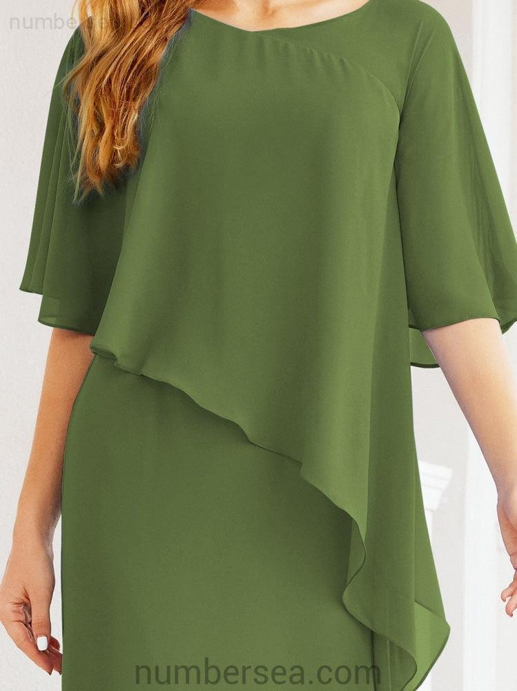 Numbersea Festliches Abendkleid Lang Mutter der Braut Kleid mit Rüschencape 28026