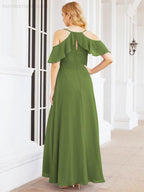 Cold Shoulder Long Bridesmaid Dresses Side Slit Formal Prom Gowns Party Wedding 28070