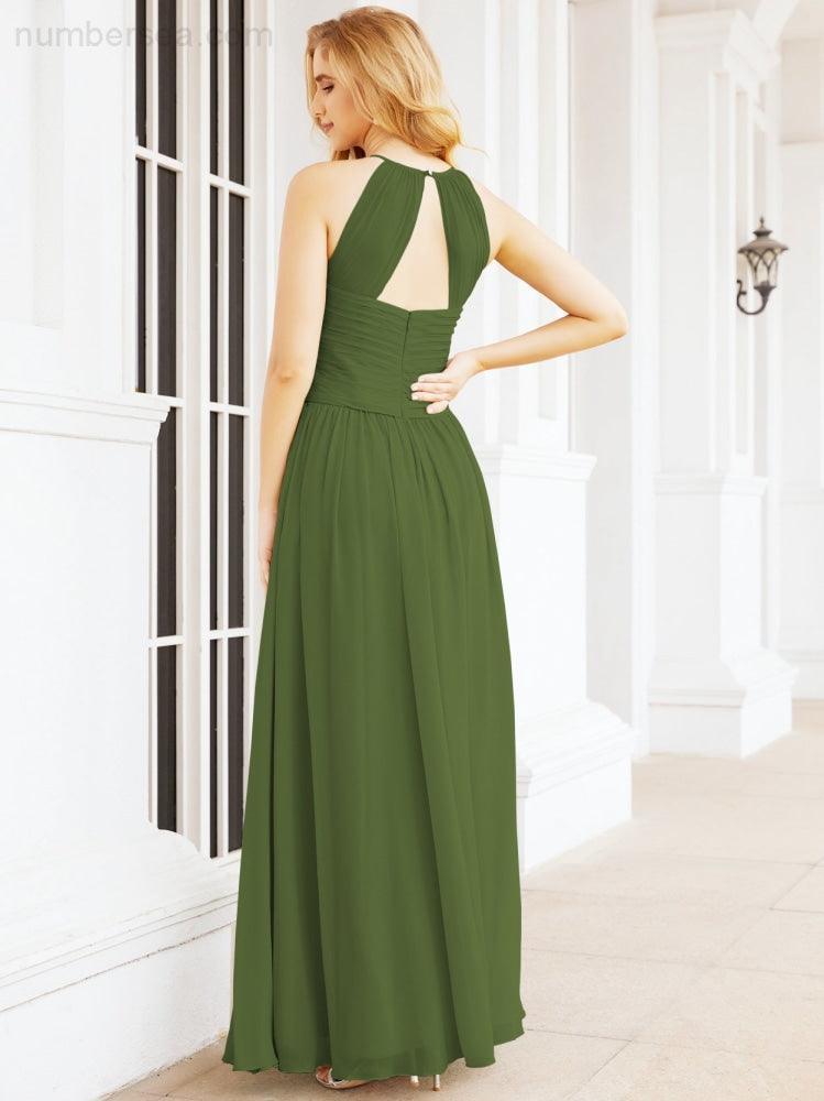 Sleeveless Bridesmaid Dresses Long Prom Gown Zipper with Keyhole Back 28056