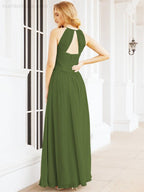 Sleeveless Bridesmaid Dresses Long Prom Gown Zipper with Keyhole Back 28056