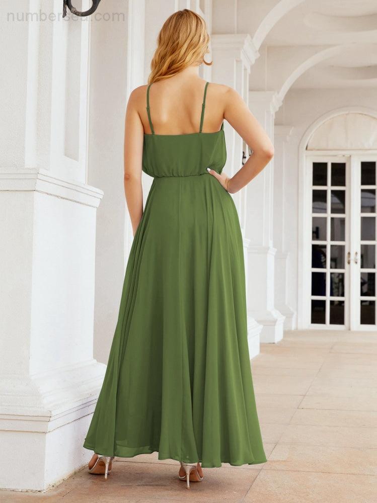 Numbersea Vestidos compridos de dama de honor com alças Vestido formal em linha A para jovens 28029