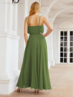 Numbersea Vestidos compridos de dama de honor com alças Vestido formal em linha A para jovens 28029