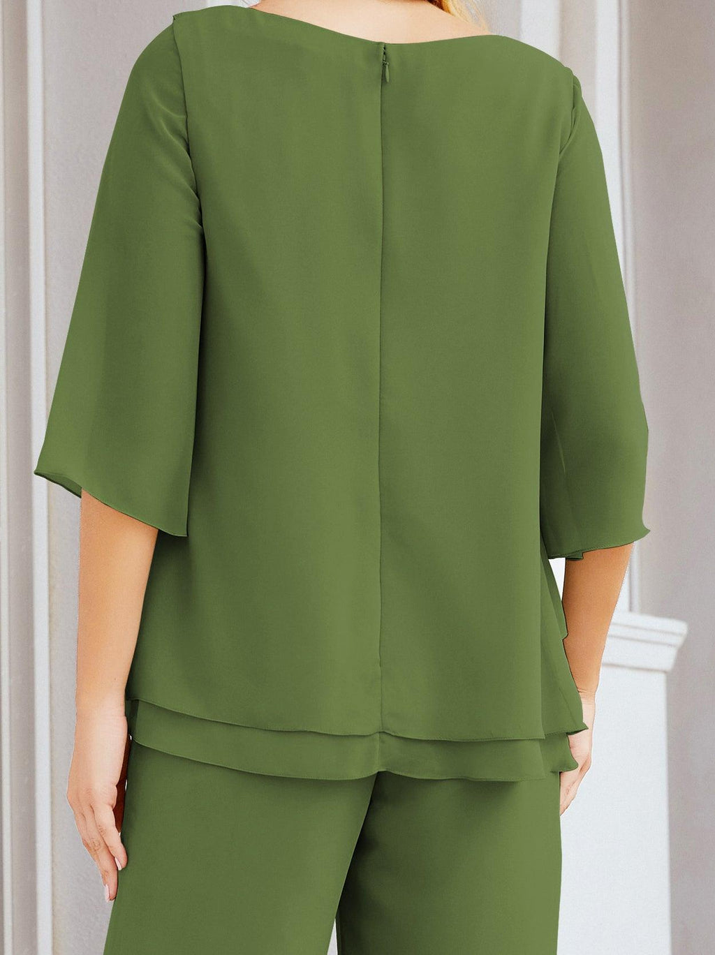Numbersea Elegantes 2-teiliges Kleid für die Brautmutter Große Größen Hosenanzug mit Rüschenschichten Silberner Hausmantel 28064