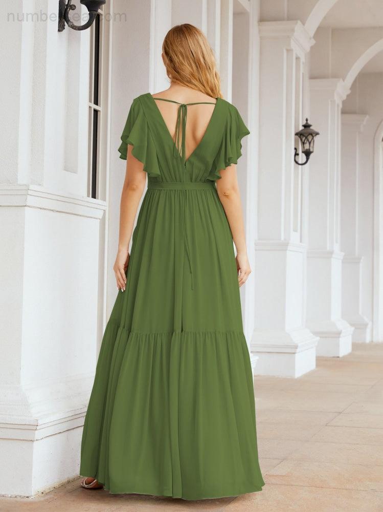 Abiti da sera formali da donna Numbersea con schiena scoperta, scollo a V, lunghi in chiffon, abiti da damigella con cintura in vita 28038