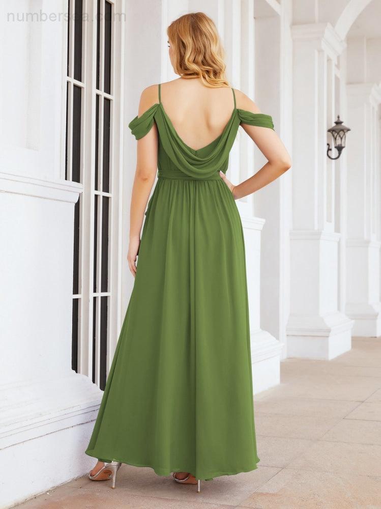 Numbersea Abito da Damigella in Chiffon con Spalle Scoperte, Abito Lungo Formale per Laurea con Schiena a Mantella 28069