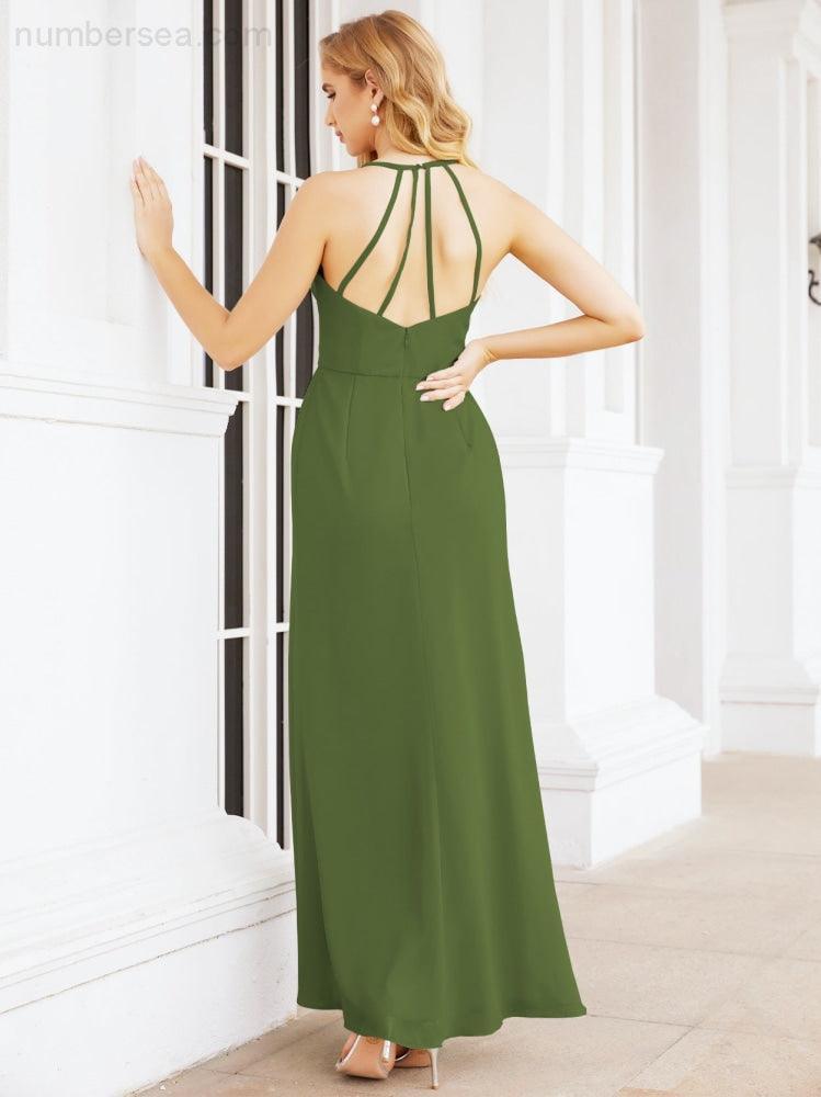 Spaghetti Strap Bridesmaid Dresses V-Neck Long A-Line Formal Prom Gowns 28063