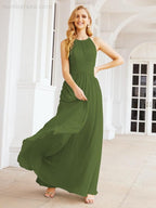 Sleeveless Bridesmaid Dresses Long Prom Gown Zipper with Keyhole Back 28056