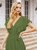 Abiti da sera formali da donna Numbersea con schiena scoperta, scollo a V, lunghi in chiffon, abiti da damigella con cintura in vita 28038
