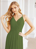 Spaghetti Strap Bridesmaid Dresses V-Neck Long A-Line Formal Prom Gowns 28063