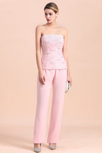 BMbridal Elegant Strapless Appliques Mother of Bride Jumpsuit with Long Sleeves Wraps