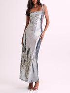 Maxikleid mit Pailletten und Cut-Out 