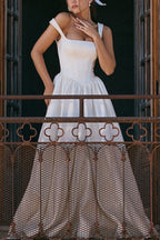 Robe longue à corset à bretelles larges unie - Blanc