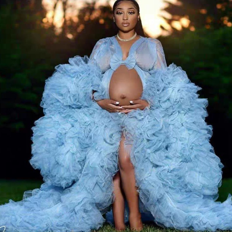 New pregnant women's mesh skirt photo dress deep V transparent multicolor can be done for party