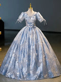 Vestido de Baile Elegante Azul com Estampado, Corte em Linha A, Vestido de Quinceanera Y7678