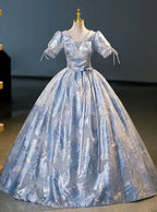 Vestido de Baile Elegante Azul com Estampado, Corte em Linha A, Vestido de Quinceanera Y7678